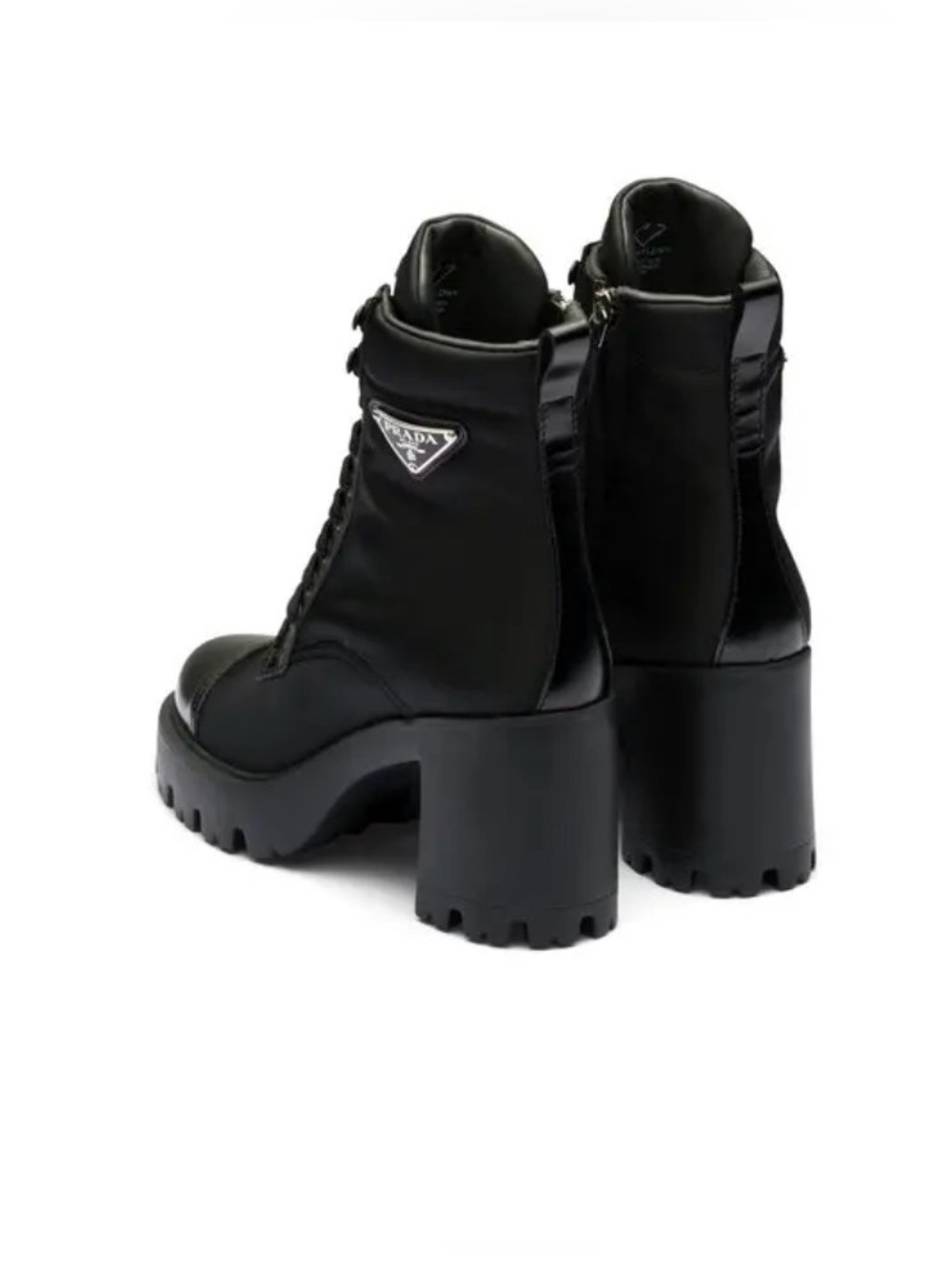 Prada Re-Nylon & Leather Booties Black Lace-Up Platform Ankle Boots, Women (8.5) - Picture 3 of 16